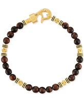 Esquire Men's Jewelry Red Tiger Eye Bead Bracelet in 14k Gold-Plated Sterling Silver, Created for Macy's