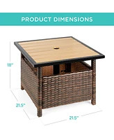 Best Choice Products Wicker Rattan Patio Side Table Outdoor Furniture for Garden, Pool, Deck w/ Umbrella Hole