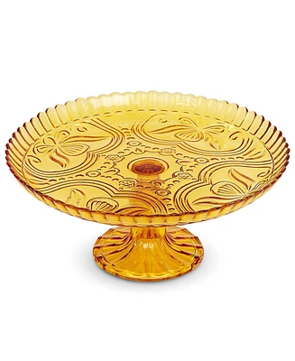 Amici Home Flower Footed Glass Cake Stand - Amber