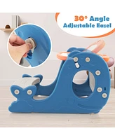 Kids Drawing and Playing Desk Set with Tiltable Erasable Graffiti Whiteboard Eating