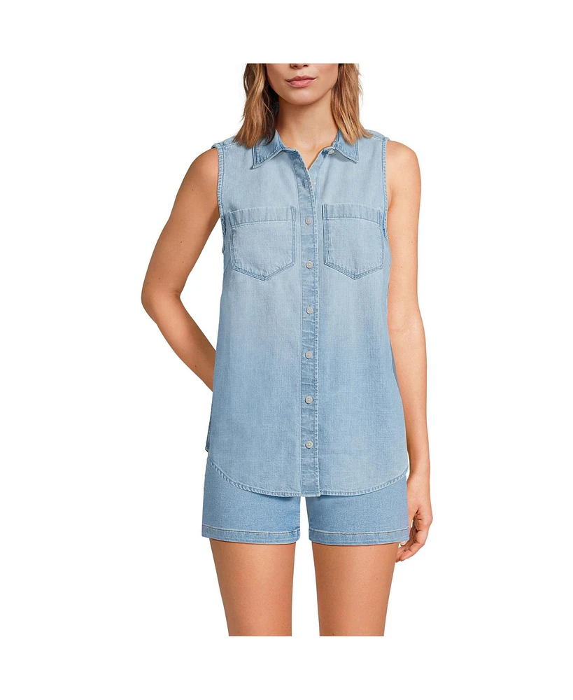 Lands' End Women's Sleeveless Denim Button Front Shirt