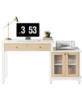 Tribesigns Computer Desk with Drawers, Home Office Desk with Storage Cabinet and Printer Space, Modern Reversible Study Writing Table Workstation for