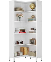 Tribe signs 71 inches Corner Bookcase, 6-Tiers L-Shaped Bookshelf, Industrial Corner Etagere Bookcase, Tall Storage Display Rack, Wooden Large Freesta