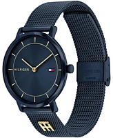 Tommy Hilfiger Women's Quartz Ionic Plated Blue Stainless Steel and Gold-Tone Steel Mesh Bracelet Watch 35mm