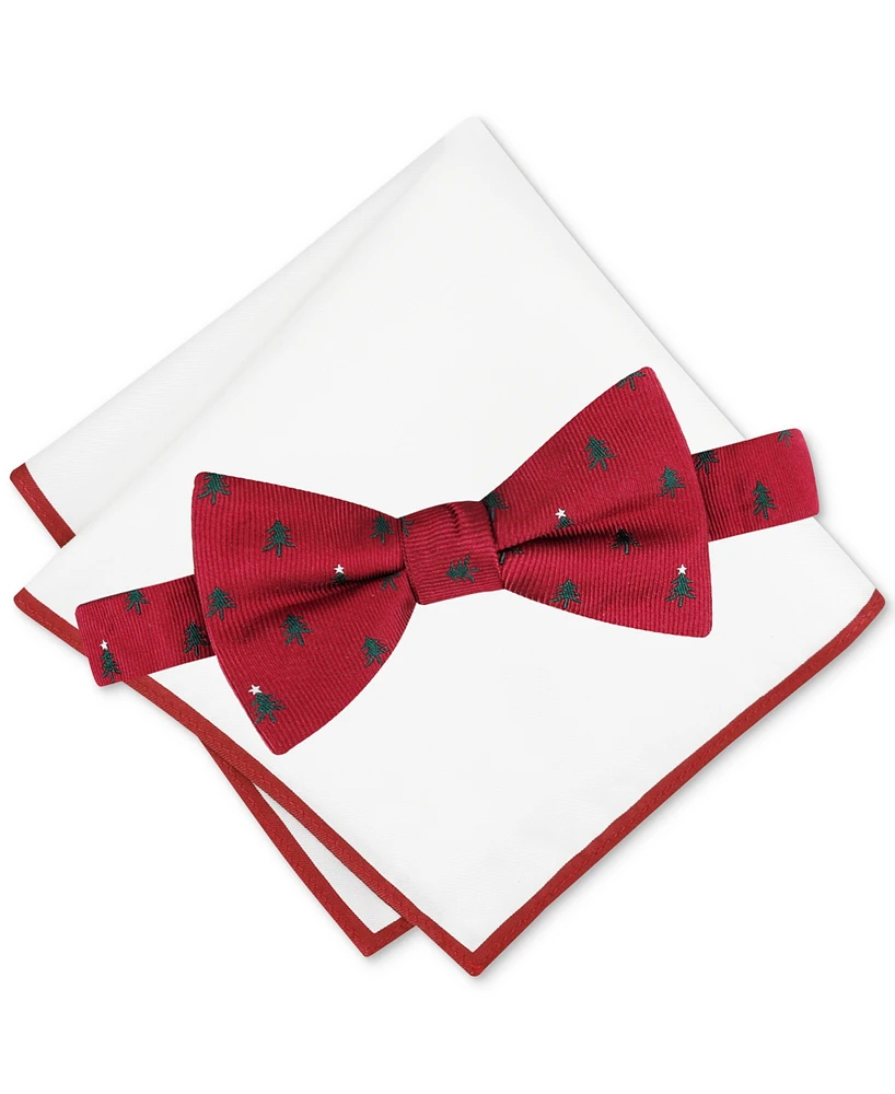 Tommy Hilfiger Men's Christmas Tree Bow Tie & Pocket Square Set