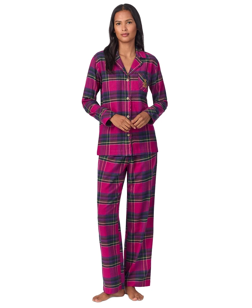 Lauren Ralph Petite Plaid Notched-Collar Pajama Set