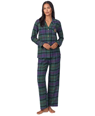 Lauren Ralph Lauren Petite Plaid Notched-Collar Pajama Set