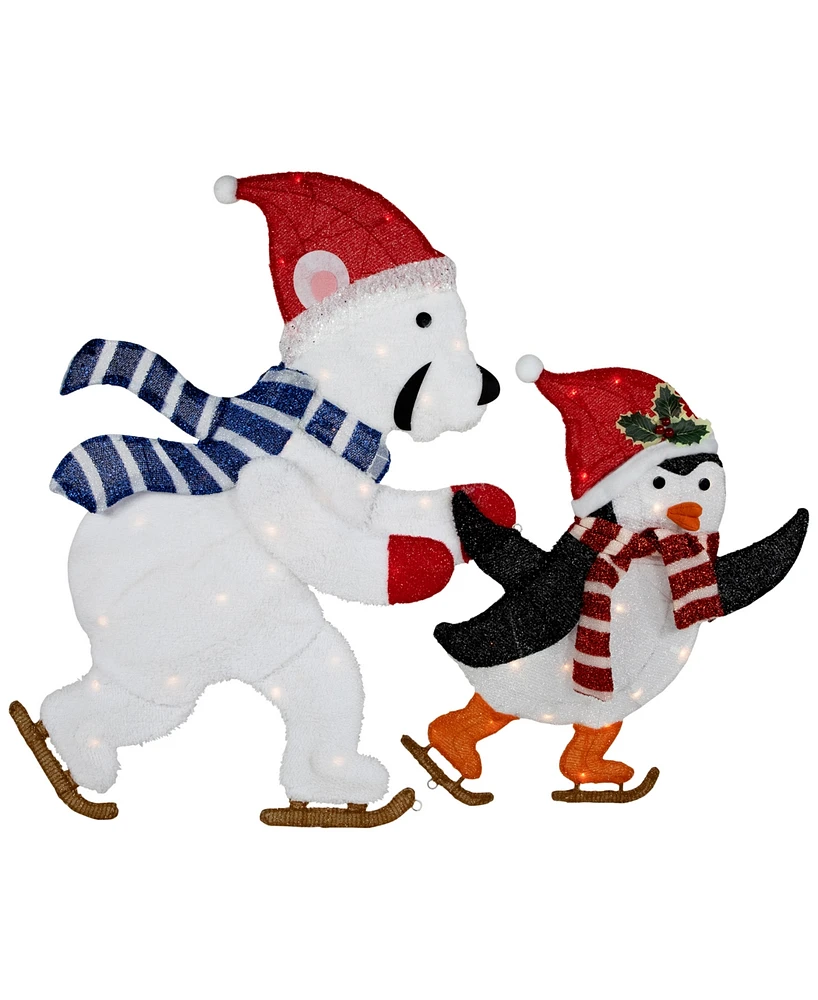 Northlight 41.25" Lighted Ice-Skating Polar Bear and Penguin Outdoor Christmas Decoration