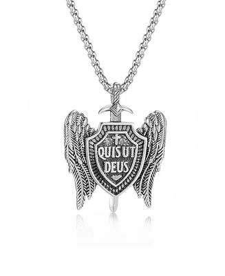 Rhona Sutton Silver Quis Ut Deus Stainless Steel Pendant Necklace