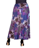 24seven Comfort Apparel Plus Elastic Waist Printed Maxi Skirt