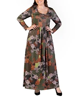 24seven Comfort Apparel Plus Size Long Sleeve Maxi Dress with Pockets