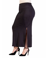 24seven Comfort Apparel Plus Versatile Elastic Waist Maxi Skirt