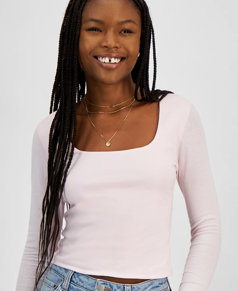 Planet Heart Junior's Square-Neck Long-Sleeve Tee