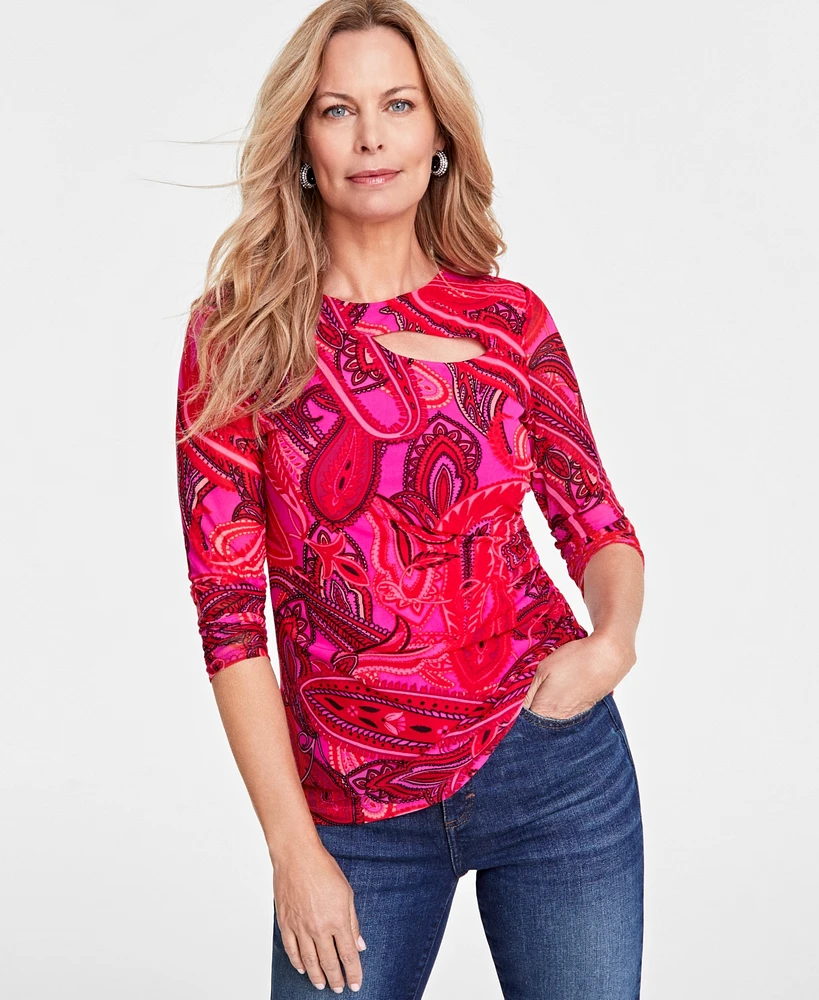 I.n.c. International Concepts Women's Printed Cutout Top, Created for Macy's