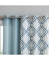 Kate Aurora Coordinating 4 Piece Geometric & Solid Curtain Set - 38 in. W x 96 L, Aqua