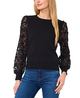 CeCe Women's 3D-Floral-Lace Mixed Media Sweater