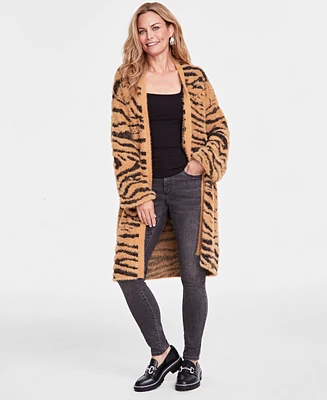 I.n.c. International Concepts Women's Zebra Glam Open-Front Cardigan, Created for Macy's