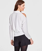 I.n.c. International Concepts Women's Long-Sleeve Pleated Cold-Shoulder Top, Created for Macy's