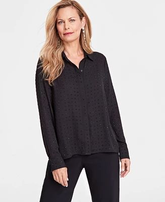 I.n.c. International Concepts Women's Rhinestone Button-Front Blouse, Created for Macy's