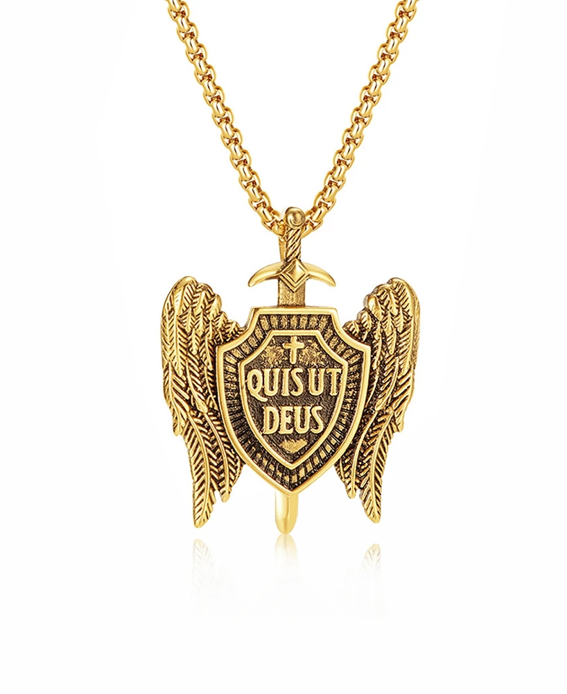 Rhona Sutton Gold Quis Ut Deus Stainless Steel Pendant Necklace