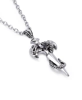 Rhona Sutton Silver Snake Templar Cross Stainless Steel Pendant Necklace