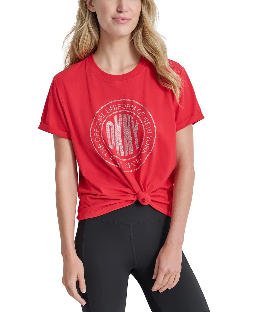 Dkny Sport Women's Rhinestone Medallion Knot T-Shirt