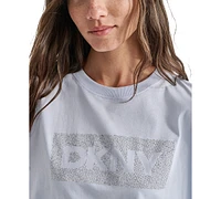 Dkny Women's Cotton Rhinestone-Graphic Cropped T-Shirt