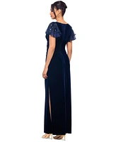 Betsy & Adam Women's Surplice-Neck Flutter-Sleeve Velvet Gown