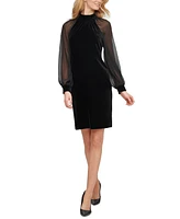 Calvin Klein Women's Velvet Chiffon-Sleeve Dress