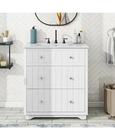 Slickblue Modern White Bathroom Vanity Cabinet with Two Drawers for Ample Storage