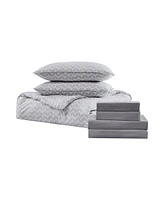 Kate Aurora Dorm Accents Preston Herringbone 7 Piece Bed in a Bag Comforter and Sheet Set , Gray - King