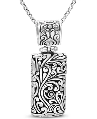 Devata Bali Filigree Rectangle Pendant with Rolo Chain Necklace in Sterling Silver, adjustable length 16,17,18 in