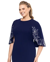 Betsy & Adam Plus Size Embellished Cape-Sleeve Gown