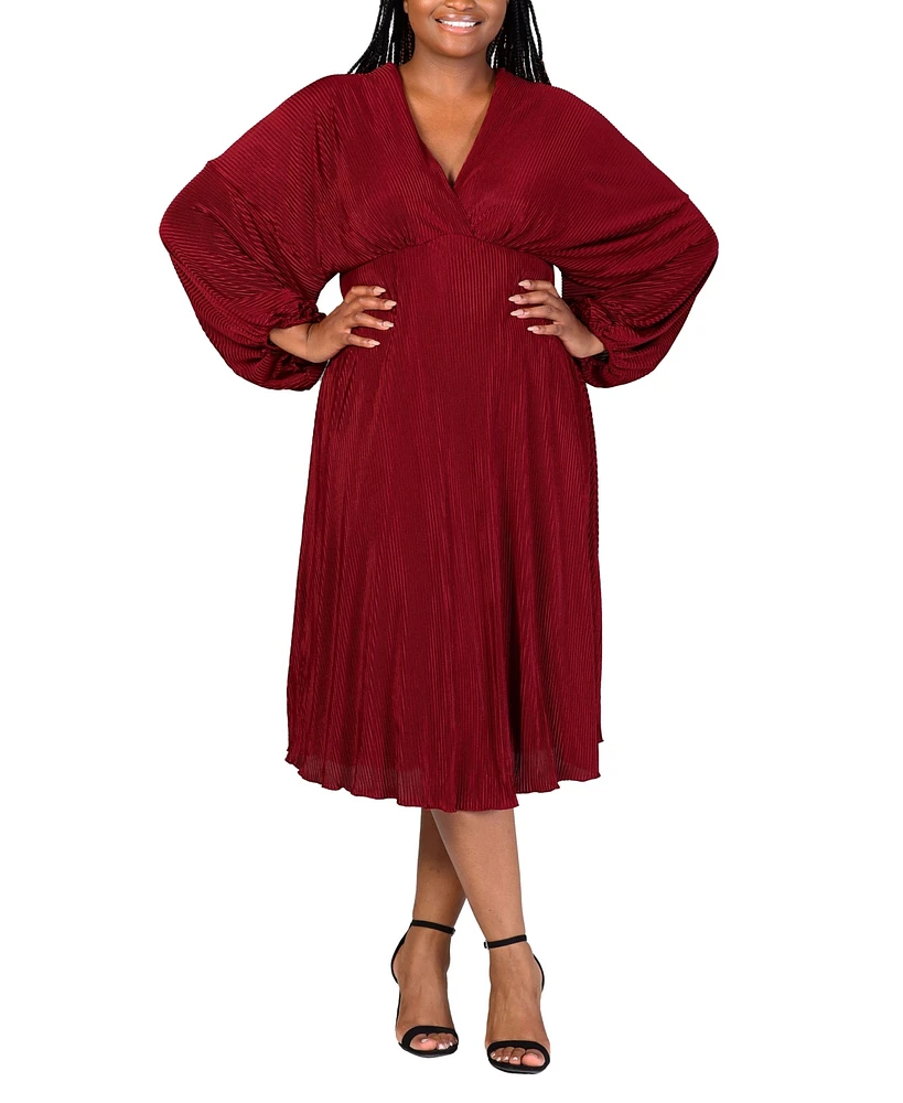 24seven Comfort Apparel Plus Size Shimmer V-Neck Midi Dress