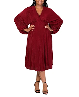 24seven Comfort Apparel Plus Size Shimmer V-Neck Midi Dress