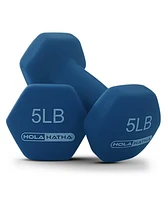 HolaHatha 5, 10, and 15 Lb Neoprene Dumbbell Free Hand Weight Set w/ Rack, Multi