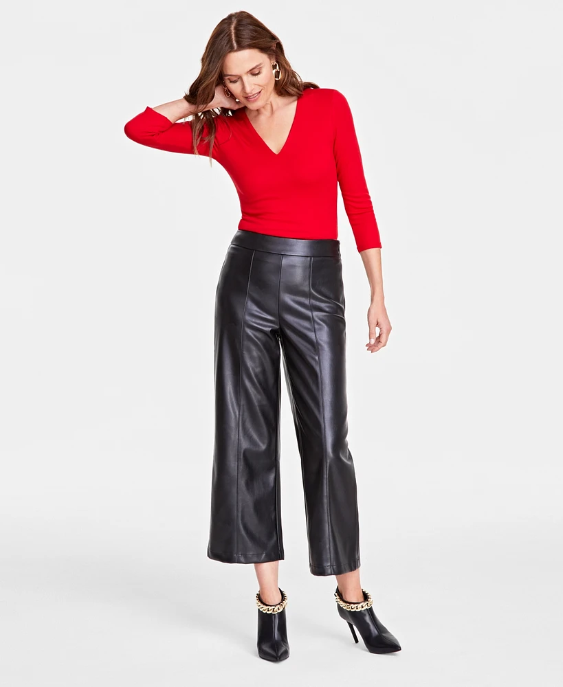 I.n.c. International Concepts Women's Faux-Leather High-Rise Culotte Pants, Created for Macy's