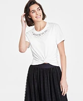 On 34th Women's Embellished-Neck T-Shirt, Created for Macy's