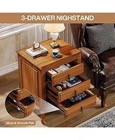 Tribesigns 3 Drawer Nightstand, Wood Night Stand Bedside Table with Drawers, Tall End Table with Antique Metal Handle, Sofa Side Table for Bedroom