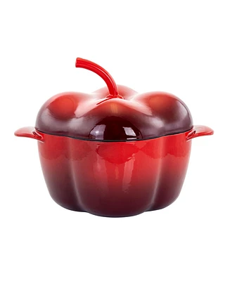 Megachef Pepper Shaped 3 Quart Enameled Cast Iron Casserole in Red