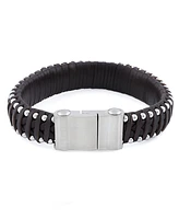 Rhona Sutton Silver Stainless Steel Contemporary Leather Studded Bracelet