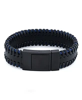 Rhona Sutton Stainless Steel Stylish Black and Blue Chunky Leather Bracelet