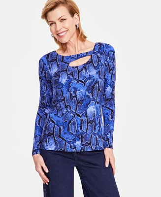 I.n.c. International Concepts Women's Printed Cutout Top, Created for Macy's