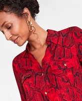 I.n.c. International Concepts Women's Printed Long-Sleeve Utility Blouse, Created for Macy's