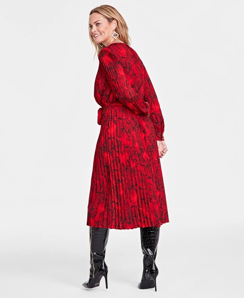 I.n.c. International Concepts Women's Printed Tie-Waist Pleated Midi Dress, Created for Macy's
