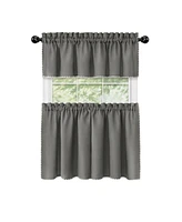 Kate Aurora Coastal Hamptons Living Complete 3 Piece Textured Kitchen Curtain Tier & Valance Set