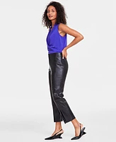 I.n.c. International Concepts Women's Faux-Leather Front-Slit Straight Pants, Created for Macy's