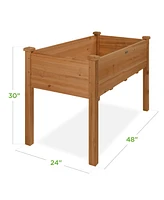 Best Choice Products Product 48x24x30in Raised Garden Bed, Elevated Wooden Planter for Yard w/ Foot Caps, Liner - Acorn Brown