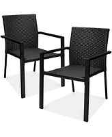 Best Choice Products Set of 2 Wicker Chairs, Stackable Outdoor Dining Furniture w/ Armrests