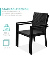 Best Choice Products Set of 2 Wicker Chairs, Stackable Outdoor Dining Furniture w/ Armrests